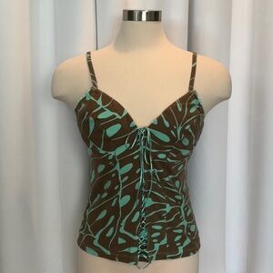 Vintage VS Moda International Aqua Brown Underwire Corset Tank Top Women Size L